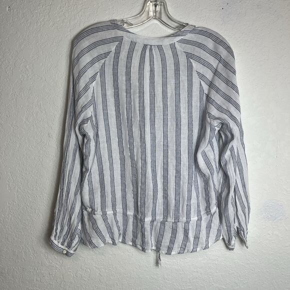 Rails Marti Cayman Stripe Linen blend Peplum Hem Blouse, size M, long sleeve - Picture 7 of 8